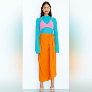 Zara Dopamine Dressing Pumpkin Orange Midi Skirt XL